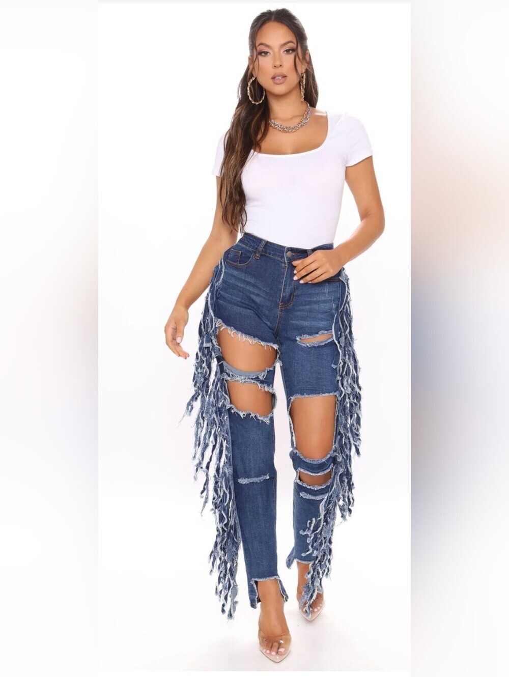 Fashion Nova- Tall 'Livin on the Edge Fringe Skinny Jeans - W Sz Small